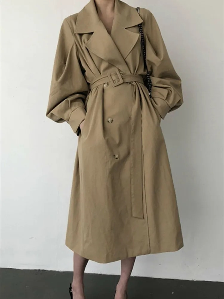 Elegant Women Trench Coat Autumn Double Breated Oversize Long Coat Lady Streetwear Korean Outwear Runway Windbreaker 250118