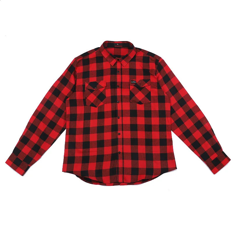 100% cotton sping oversized red Lumberjack outdoor black and white plaid flannel shirts men 2024 shirt Vintage checked jacket 250110