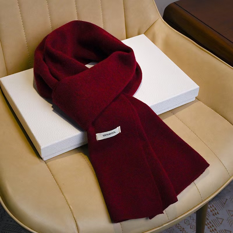 T114 high-grade Chinese red pure wool knitted scarf autumn and winter all-match red neckband for men and women
