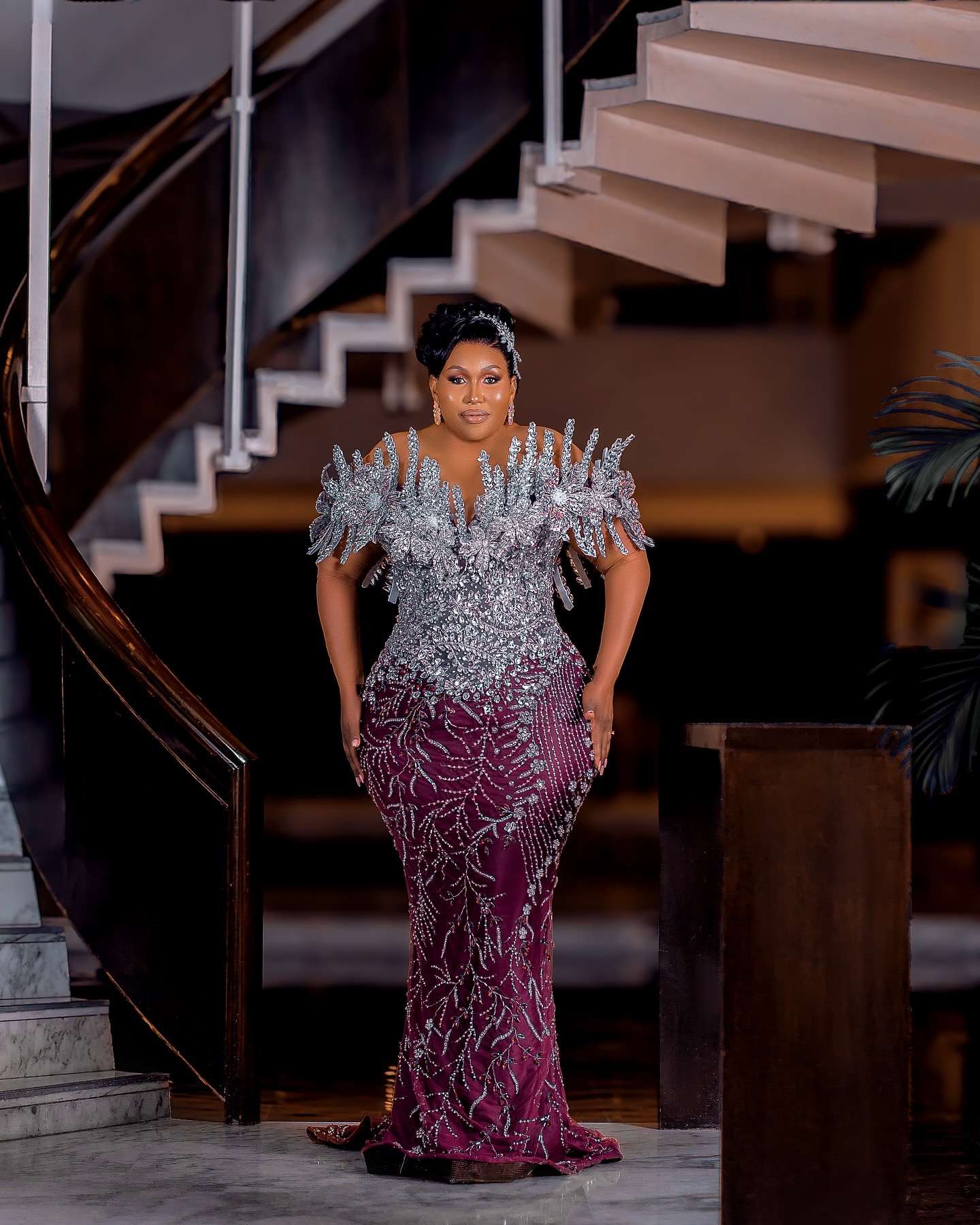 Aso Ebi Burgundy Mermaid Prom Dresses 2025 Floral Crystals Beaded Lace Evening Formal Party Second Birthday Engagement Gowns Plus Size Dress For Speci
