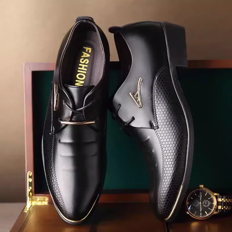 Black Brown Social Shoe Male Pointed Toe Mens Formal Shoes Italian Official Cowhide Leather Casual Gentleman Suit Footwear250114