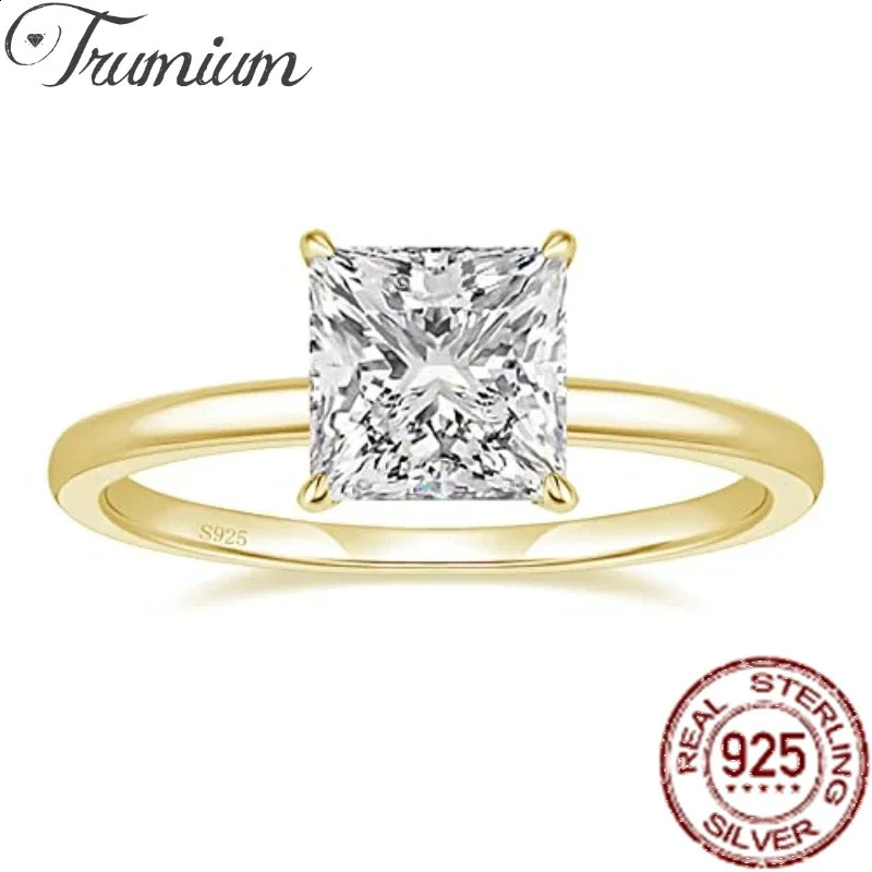 Trumium 2CT Real 925 Sterling Silver Engagement Ring Princess Cut AAAAA Zirconia Wedding Promise Rings for Women Fine Jewelry 250121