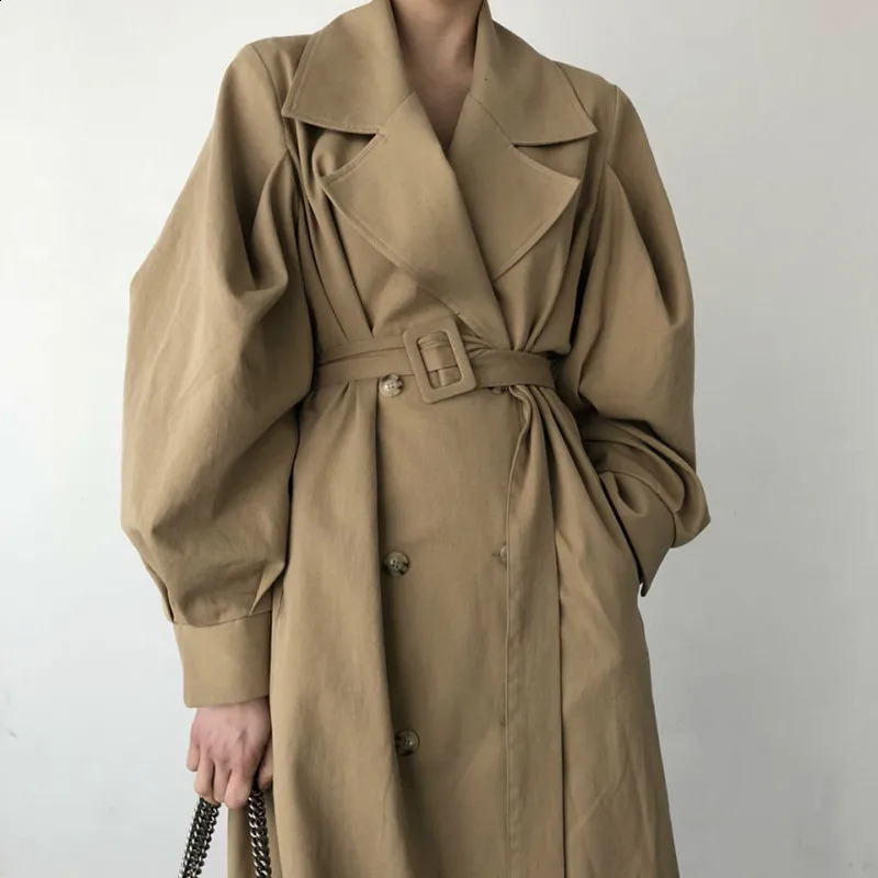 Elegant Women Trench Coat Autumn Double Breated Oversize Long Coat Lady Streetwear Korean Outwear Runway Windbreaker 250118