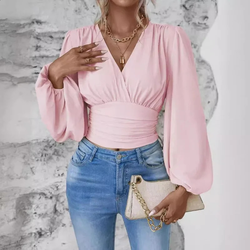 Fashion V-neck Long Sleeve T Shirts for Women Elegant Slimming Y2k Top Clothing Women Casual Woman Clothing Harajuku Tops Streetwear 250118