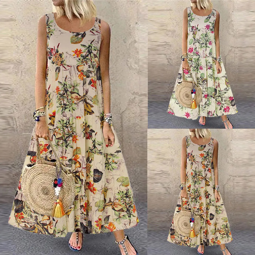 Jocoo Jolee Bohemian Maxi Dress Women Casual Vintage Sleeveless O Neck Floral Print Loose Long Dress Oversized Beach Sundress 250117