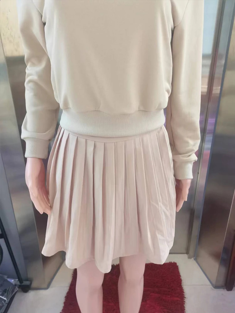 BKQU Elegant Solid 2 Piece Set Women Casual Long Sleeve Sweatshirt Pleated Mini Skirt Suit Autumn Winter Party Simple Clothing 250121