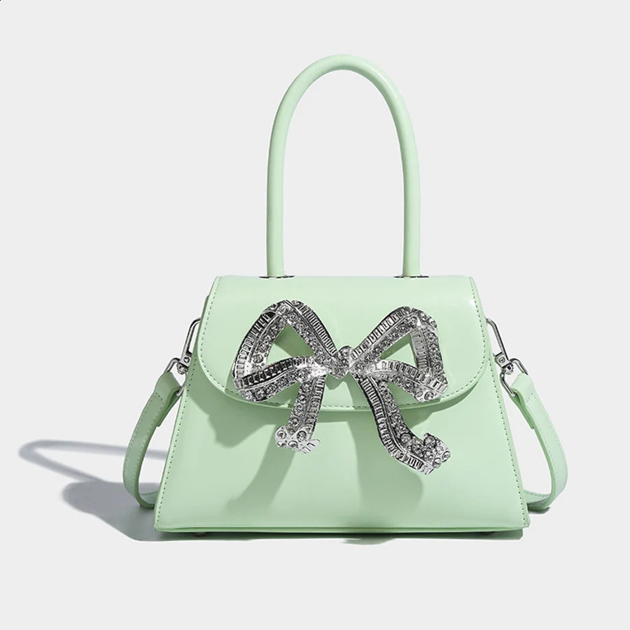 Women Rhinestone Bow Pu Leather Handbags Elegant Boutique Crystal Top Handle Evening Clutch Purses Crossbody Bags Wedding Party 250110