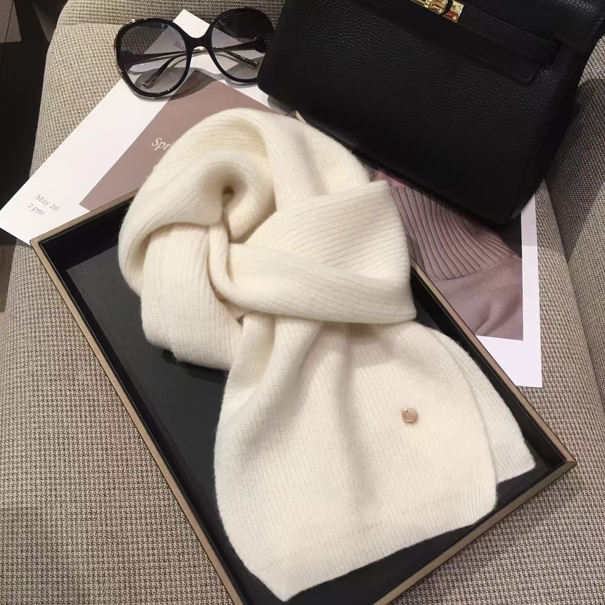 T113 pure wool scarf autumn and winter warm all-match pure color knitted cashmere couple neck shawl dual-purpose