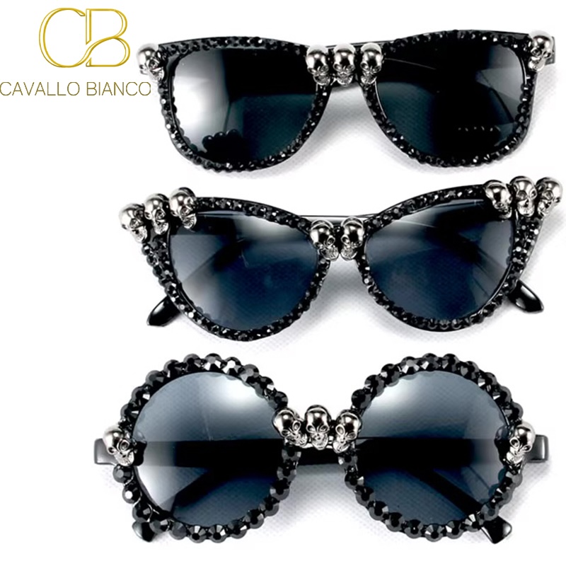 Gothic Skull Sunglasses Halloween Steampunk Christmas Cat Eye Crystal Punk Sun Glasses Square Round CB CAVALLO BIANCO