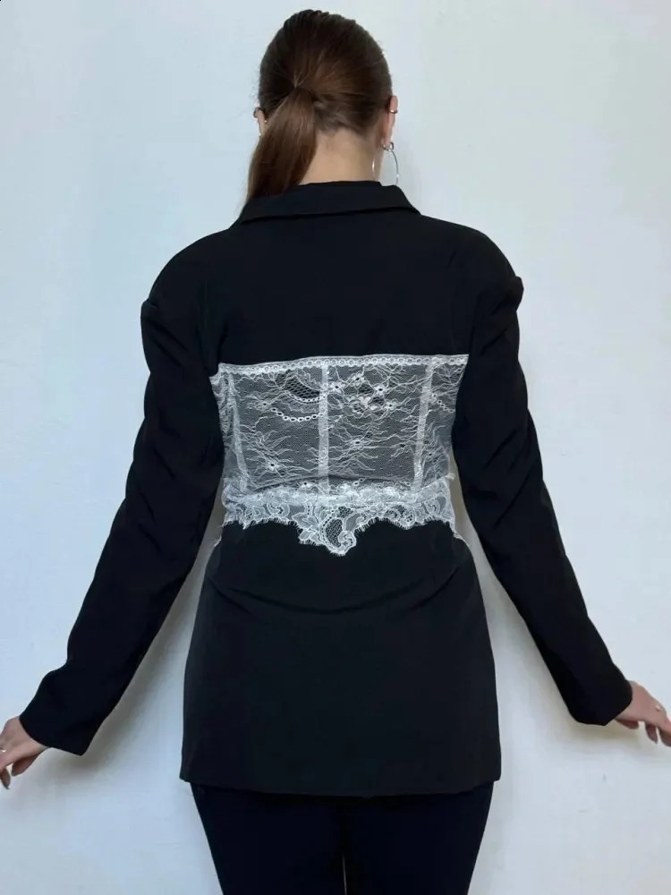 Fashionable Outerwears Women Clothing Lace Stitched Slim Suit For LongSleeves HighWaisted Westernstyle Clothes 250122