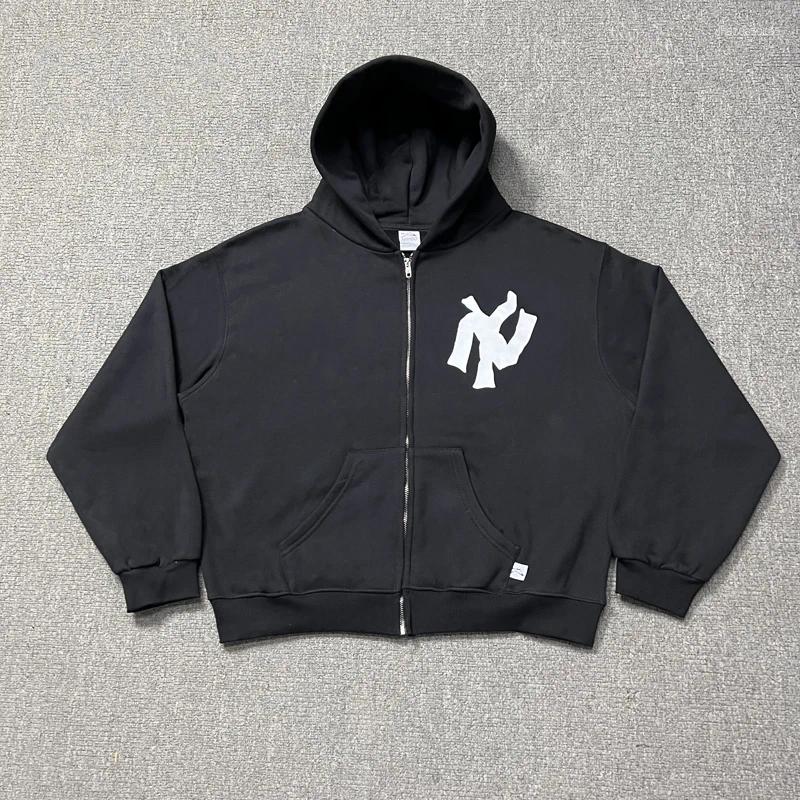 Men's Hoodies Streetwear AKIMBO Zipper Fleece Men Women High Quality Black Blue Sweatshirts Cotton Casual Pullovers