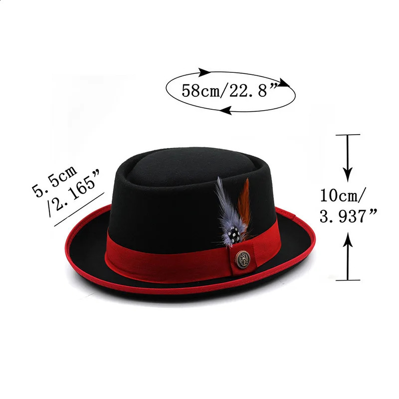 Pork Pie Hat Billycock Felt Small Brim Bowler Mens Fashion British Style Hip Hop Fedora Women Party Sombrero Caps 250118