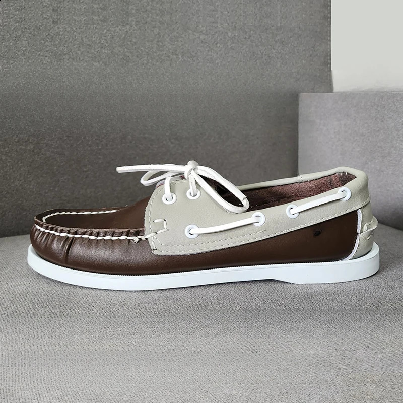 Male Classic Docksides Boat Shoes Cow Leather Mens Outdoor Walking Shoes Handmade Wedding Dress Shoes Men Loafers 250113