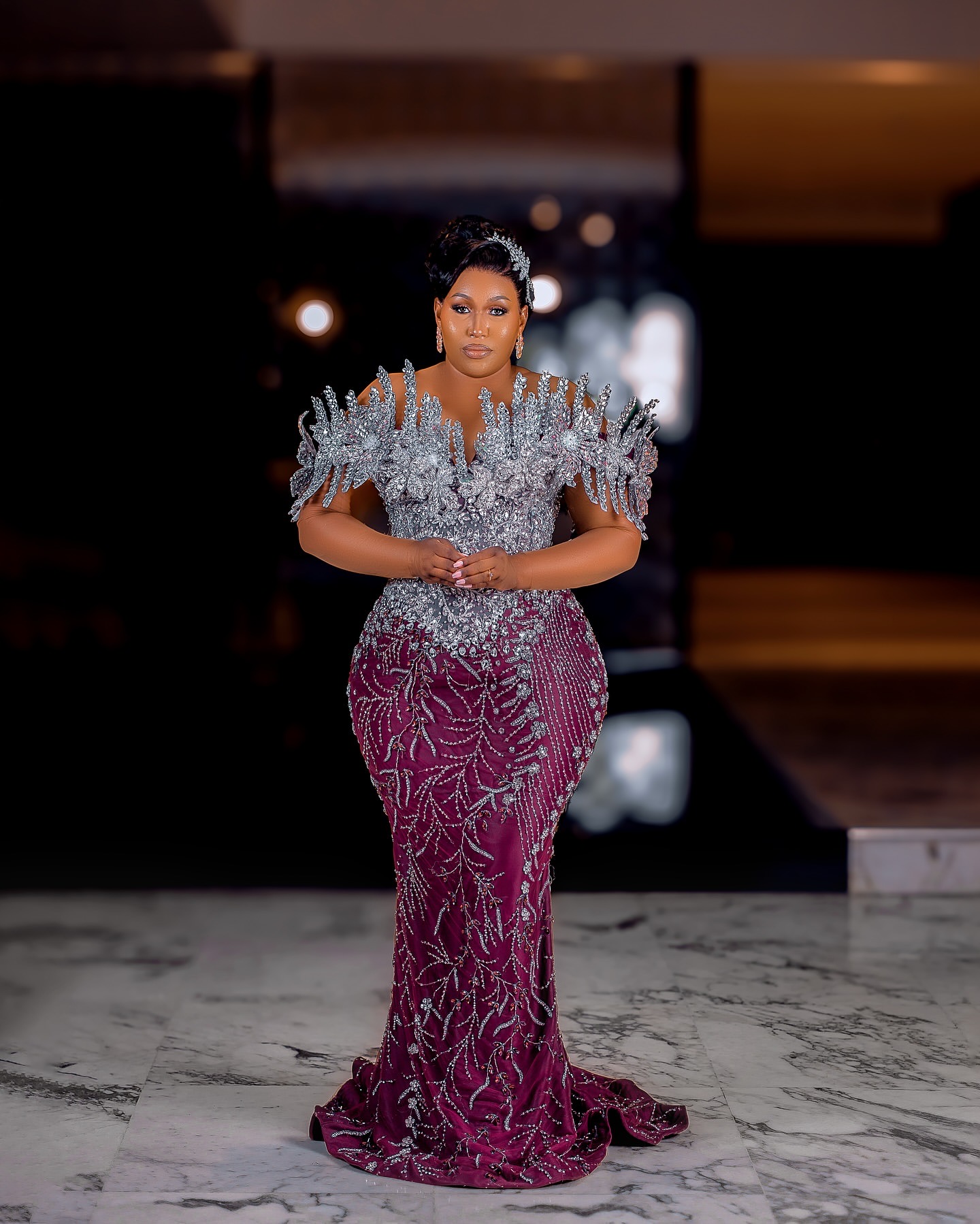 Aso Ebi Burgundy Mermaid Prom Dresses 2025 Floral Crystals Beaded Lace Evening Formal Party Second Birthday Engagement Gowns Plus Size Dress For Speci