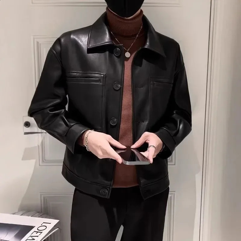 2025 Fashion Mens Leather Jacket Korean Style Casual Trendy Motorcycle PU Jacket Spring Autumn Season Mens Wear 250109