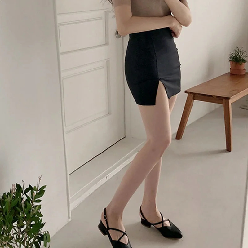 Women Fashion High Waist Sexy Slim Split Skirt Summer Spring Skirts Solid 250110Z