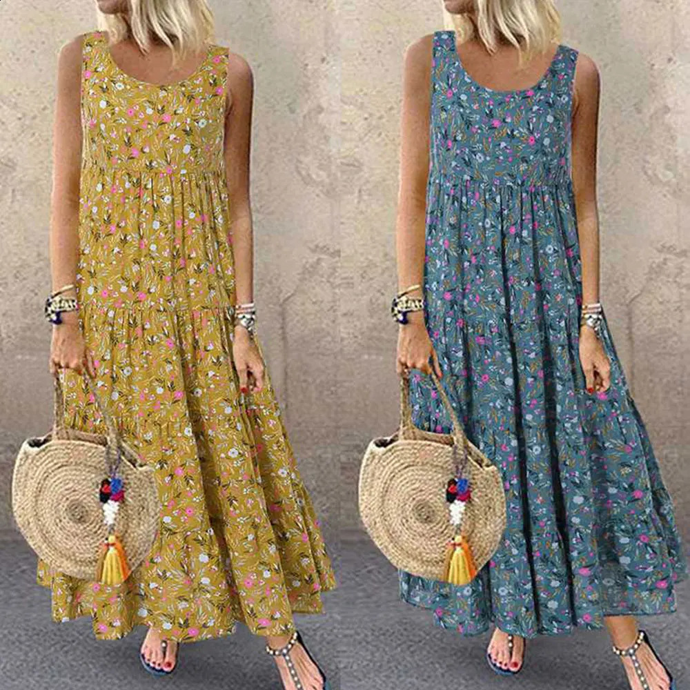 Jocoo Jolee Bohemian Maxi Dress Women Casual Vintage Sleeveless O Neck Floral Print Loose Long Dress Oversized Beach Sundress 250117