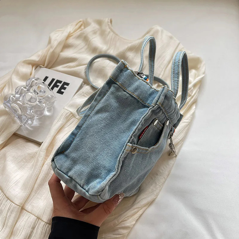 1 solid color washed old denim handbag for womens fashion single shoulder crossbody bag 250122