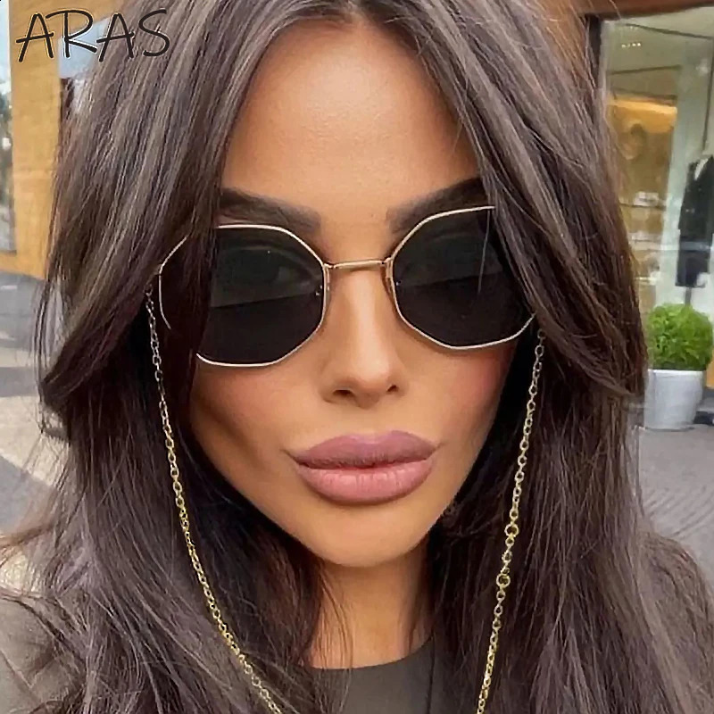 Polygon Sunglasses Women With Chain 2024 Fashion Unique Trends Octagon Sun Glasses For Ladies Square Eyewear Shades250120
