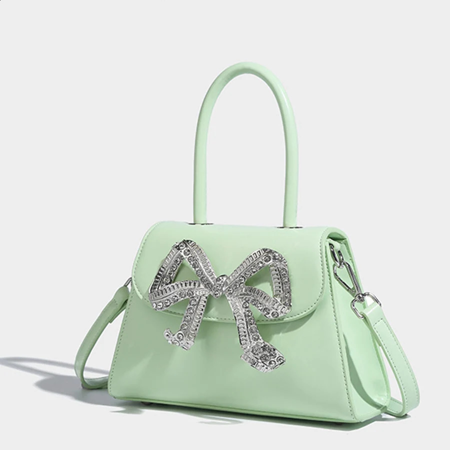Women Rhinestone Bow Pu Leather Handbags Elegant Boutique Crystal Top Handle Evening Clutch Purses Crossbody Bags Wedding Party 250110