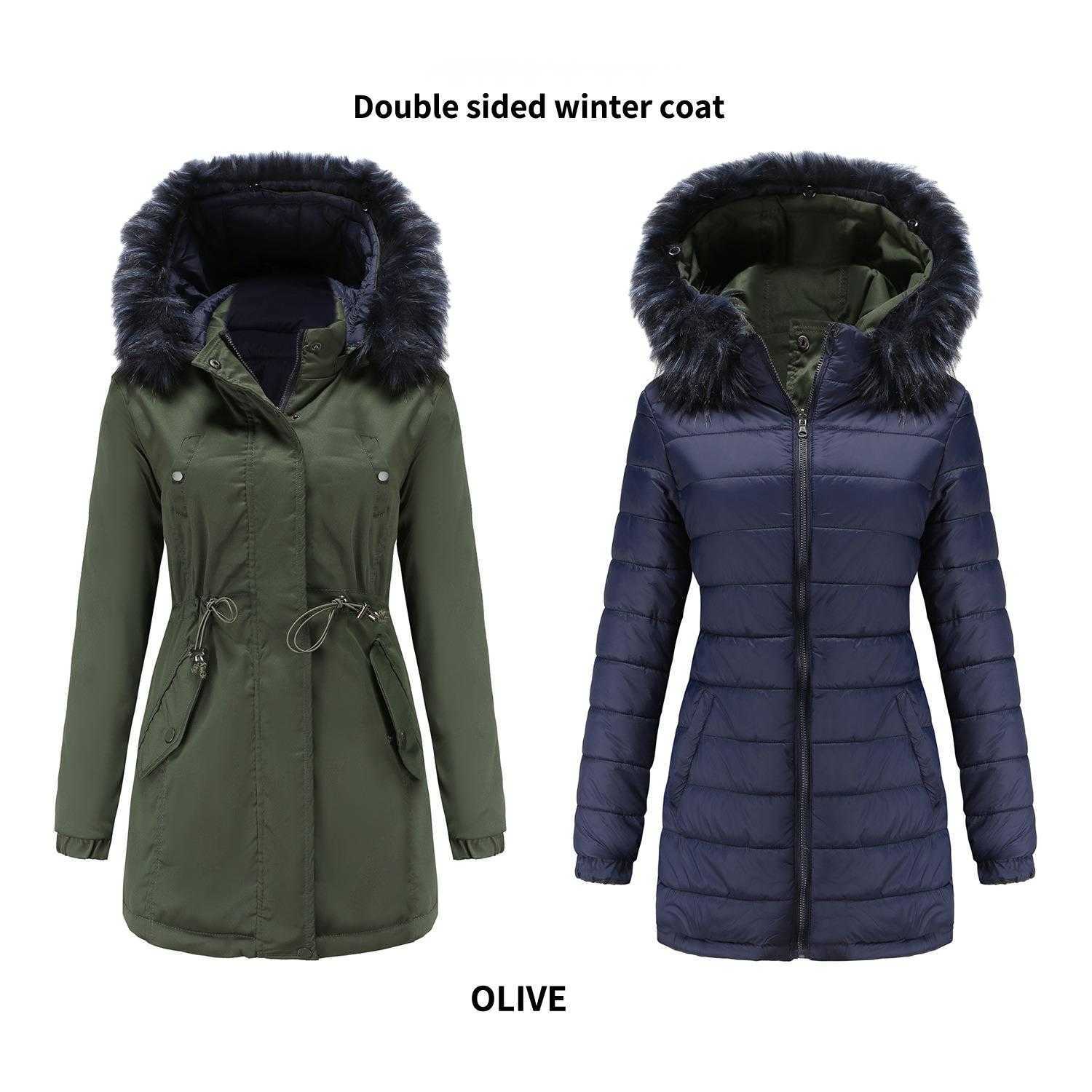 WoMens Cotton Jacket Double-sided Detachable Fur Collar Hat Clip Cotton Overcome Womens Long Trench Coat Womens Jacket 241209