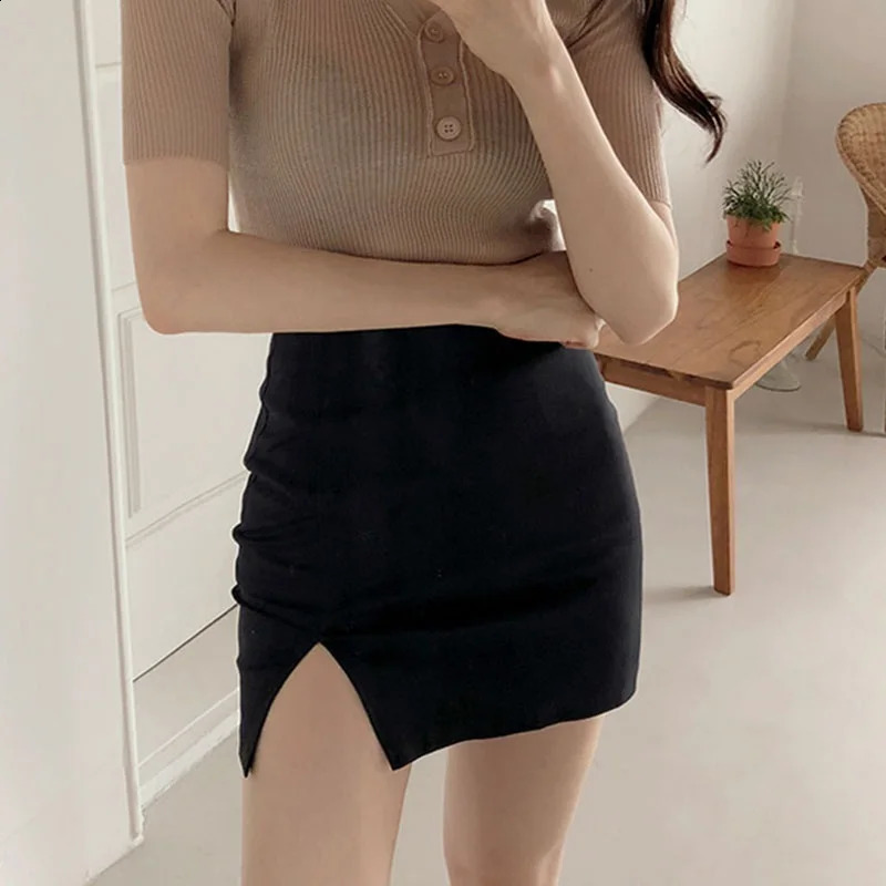 Women Fashion High Waist Sexy Slim Split Skirt Summer Spring Skirts Solid 250110Z