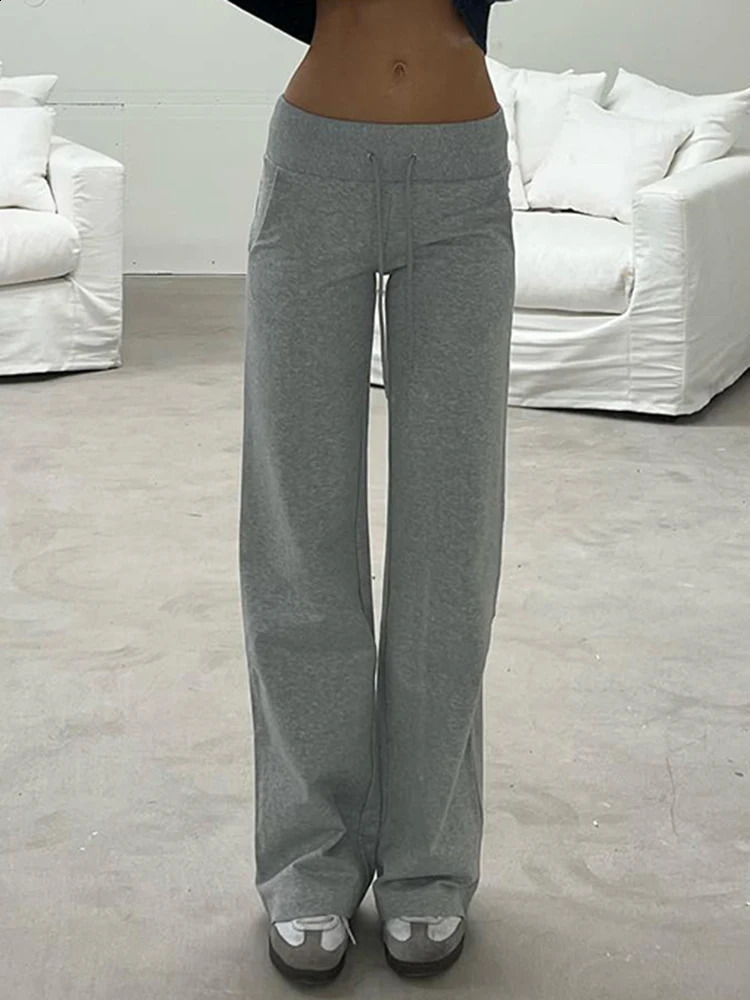 Grey Drawstring Waist Casual Sweatpants Women Solid Simple Basic Minimalist Fiess Joggers Straight Pants 250122