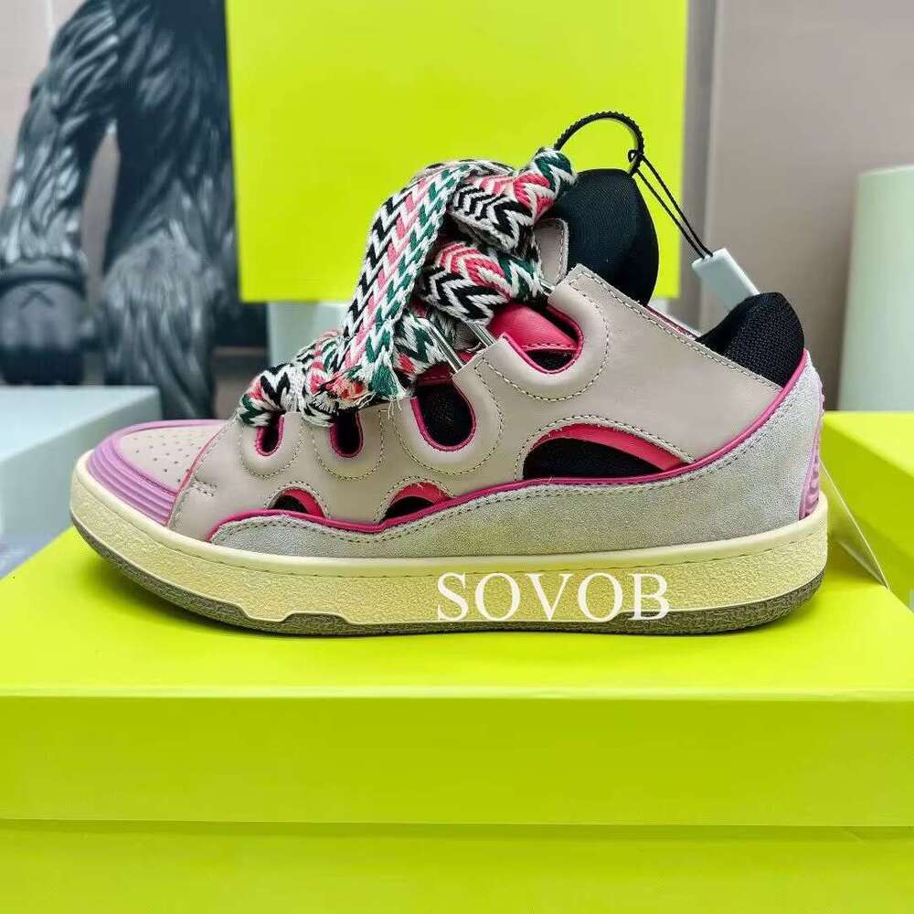 Spring Autumn Genuine Leat her Bre athabl e Flat Thic k Sole Lace up Mixed Color Casual Versatile Walking Shoes Unisex