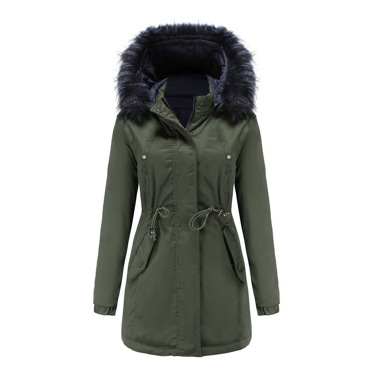 WoMens Cotton Jacket Double-sided Detachable Fur Collar Hat Clip Cotton Overcome Womens Long Trench Coat Womens Jacket 241209