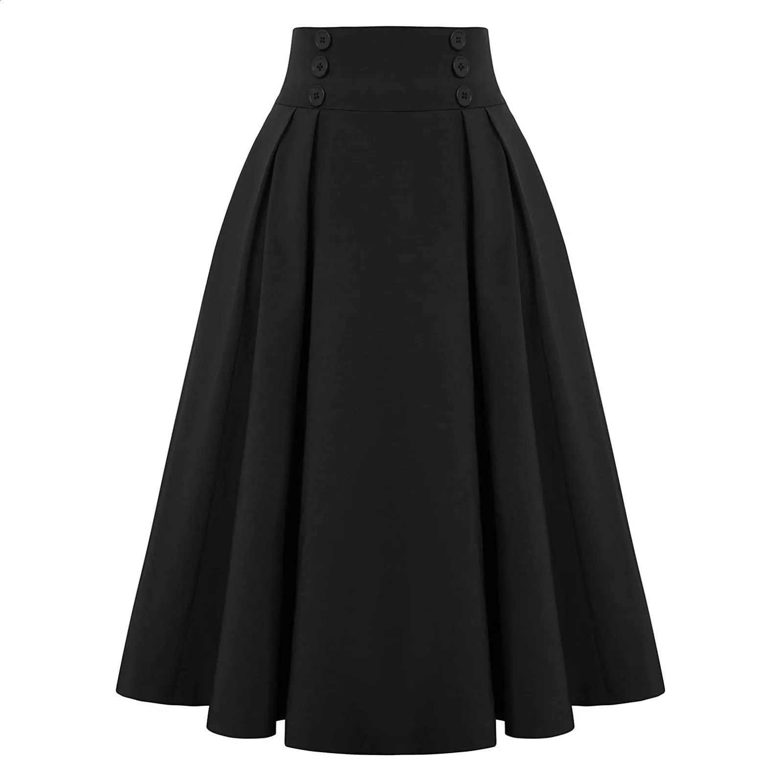 Women Autumn And Winter Casual Pleated Skirts Solid Color High Waisted Double Breasted Button Vintage A Line Half Dress 250110Z