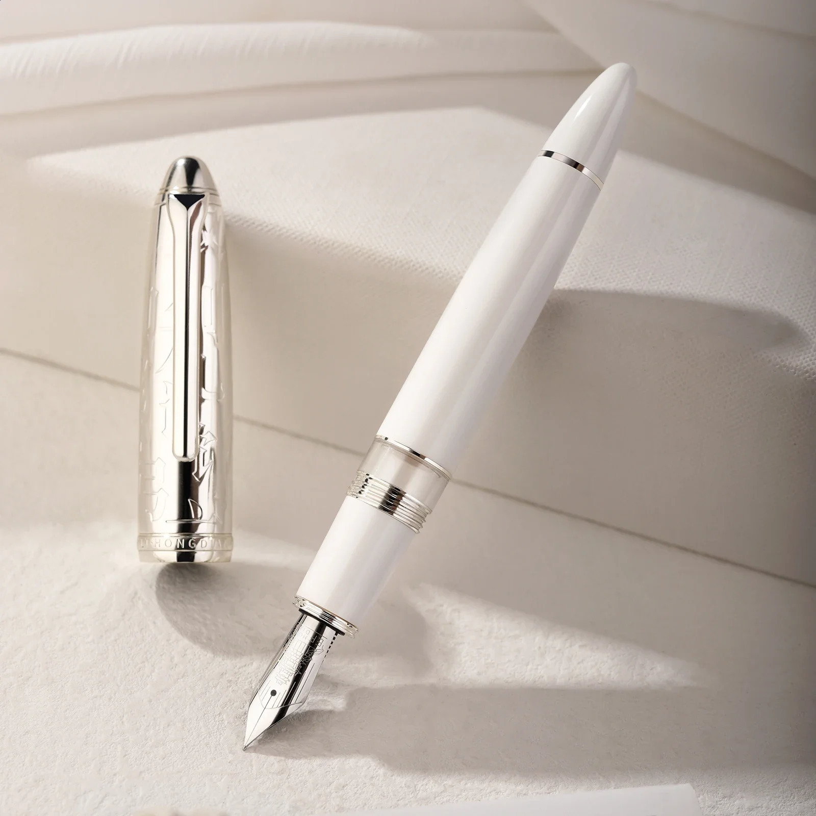 HongDian N6 White Piston Fountain Pen Resin EF/F/Long Knife Nib Beautiful Torpedo Cloud Seal Cap Business Office Writing 250115