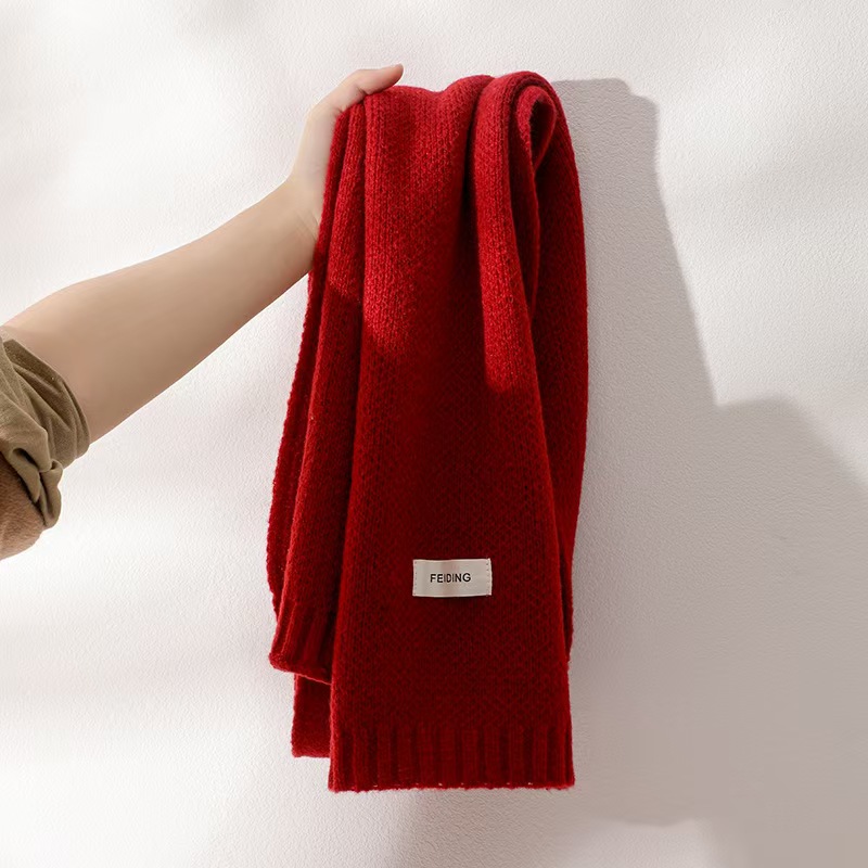 T112 Korean style all-match solid color scarf knitted wool whitening neck scarf new style girl label warm thick