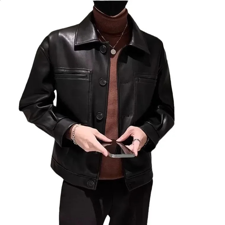 2025 Fashion Mens Leather Jacket Korean Style Casual Trendy Motorcycle PU Jacket Spring Autumn Season Mens Wear 250109