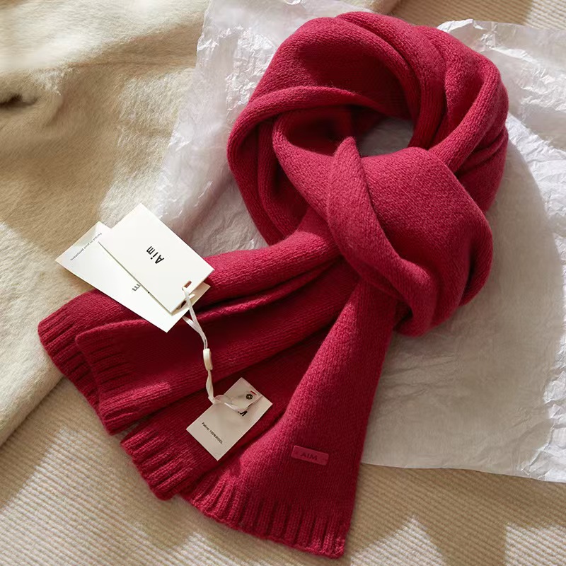 T115 pure wool scarf women's New Year Christmas red winter all-match warm high-end knitted neck scarf