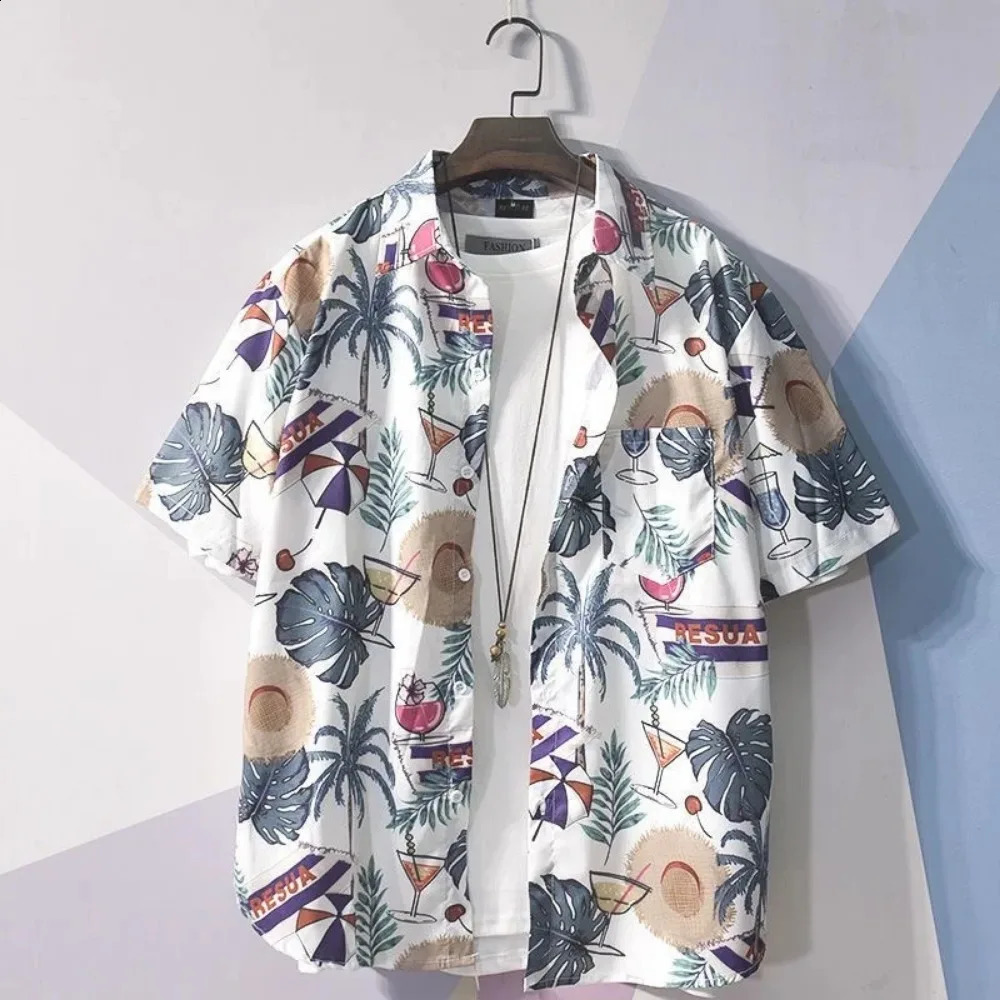 Mens Short Sleeve Hawaiian Shirt Fashion Summer Daily Casual Print Beach Loose Tops Shirts For Men 250122