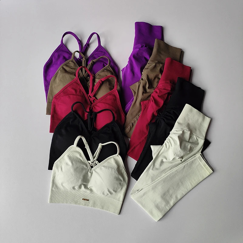 Seamless Hip Lifting Fitness Set Womens V-neck Bra Leggings Yoga Set Quick Drying Exercise Iron Massage High Fat Tight Pants 260626