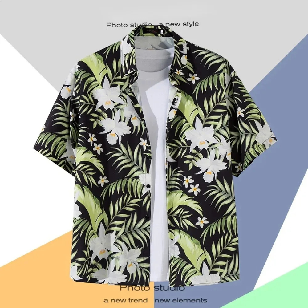 Mens Short Sleeve Hawaiian Shirt Fashion Summer Daily Casual Print Beach Loose Tops Shirts For Men 250122