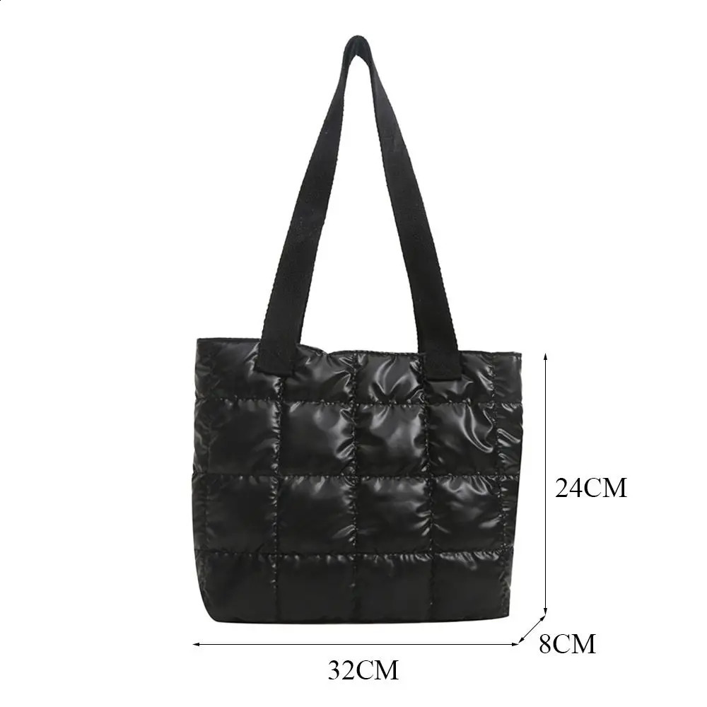 Women Retro Personality Large Capacity Quilted Shoulder Bags Casual Solid Color Handbags Down Cotton Padded Tote Shopping Bags 250113