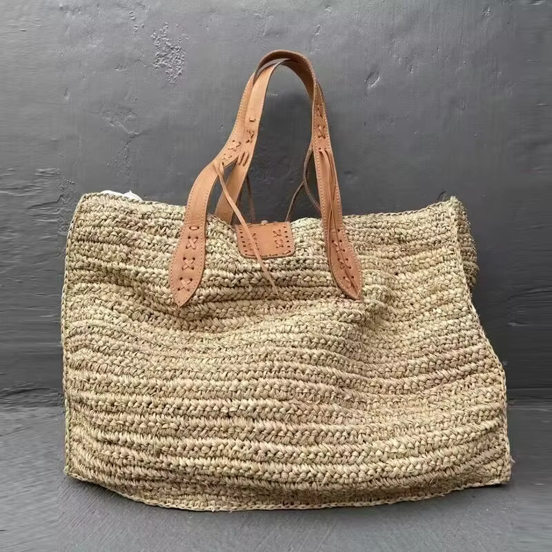 Straw Tote Bags For Women Designer Handbag And Purse 2023 New In Handmade Weave Large Capacity Shoulder Casual Beach Bag