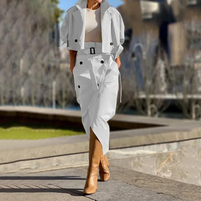 Two Piece Set Woman Fashion Versatile Casual Skirt Workwear Temperament Button Belt Y2k Dress Suit for Female 2024 Autumn 250121