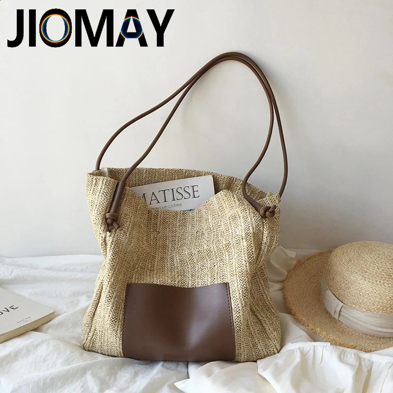 JIOMAY Straw Beach Bags Women Vacation Commute er Bag Large Capcity Handbag Reusable ECO Shopping Tote Bags 250110