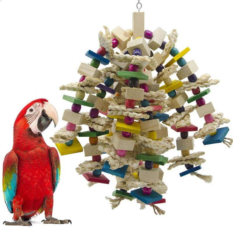Bird Cage Bite Toy For African Grey Macaws Cockatoos Large Parrot Chewing Blocks Knots Tearing 250214