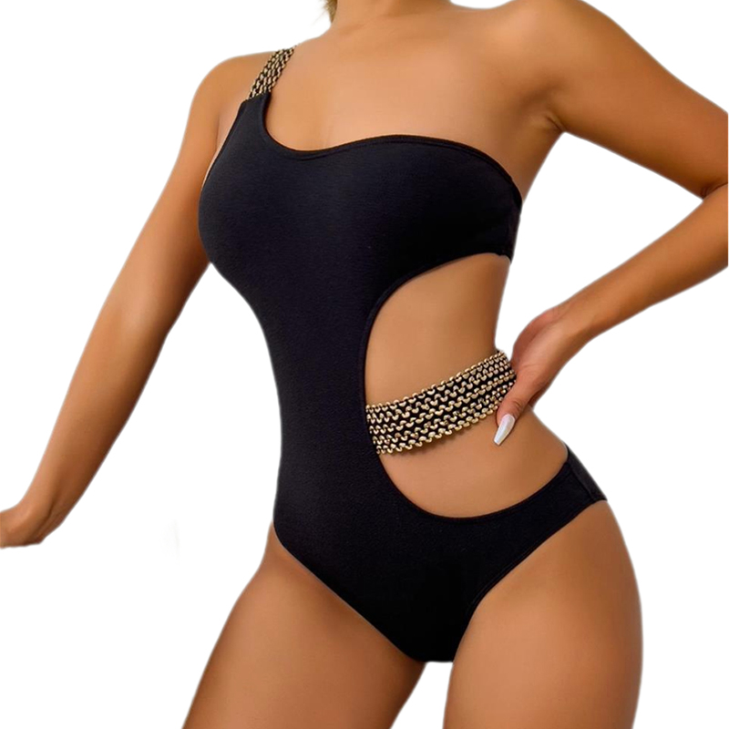 2025 Women Fashion One Shoulder Swimsuit Sexy Hollow Out Waist One Piece Swimwear Lady Beach Pool Outfits Summer Stylish Swimming Bodysuit Bathing Sui