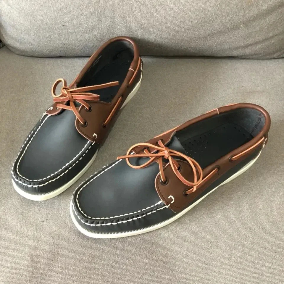 Male Classic Docksides Boat Shoes Cow Leather Mens Outdoor Walking Shoes Handmade Wedding Dress Shoes Men Loafers 250113