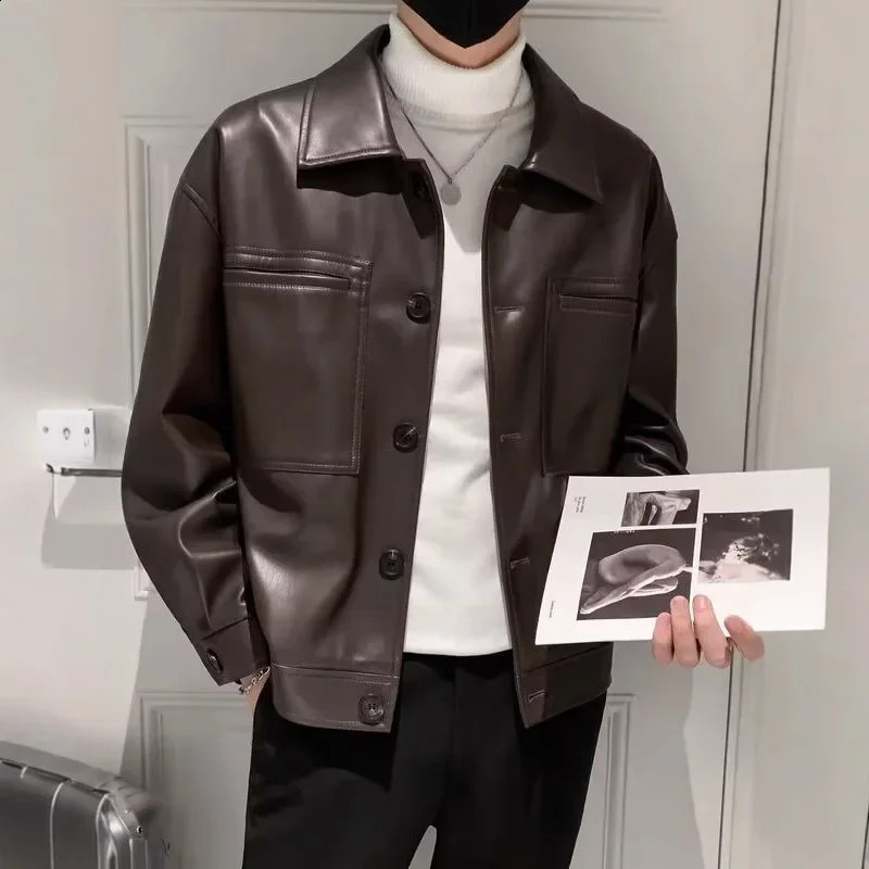 2025 Fashion Mens Leather Jacket Korean Style Casual Trendy Motorcycle PU Jacket Spring Autumn Season Mens Wear 250109