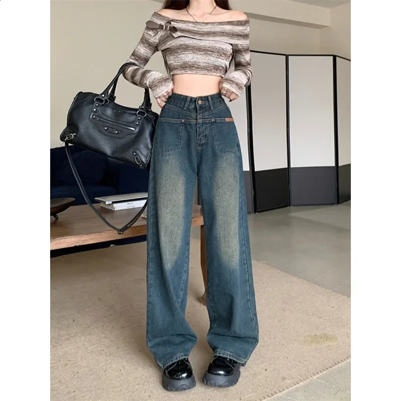 Style AutumnWinter Plus Size HighWaisted LooseFit Slimming Casual Jeans StraightLeg WideLeg Fashion For Big