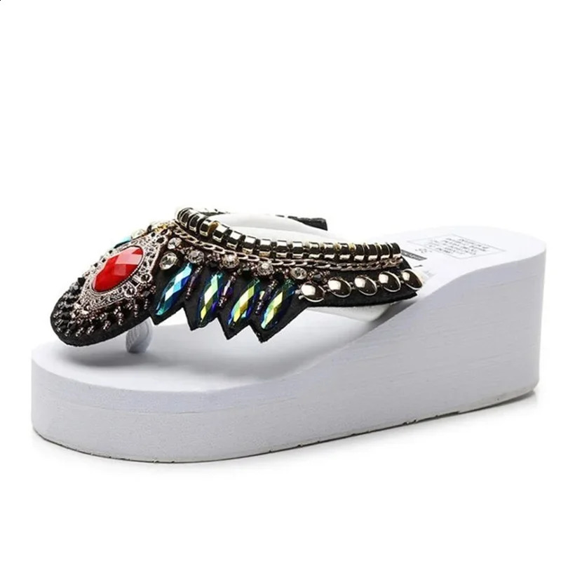 Ngouxm Platform Slippers Flip-Flops Women Wedge Rhinestone Beach Super High Heel 11CM Slippers For Women Bohemian ShoesPlus Size 250122 - view 5