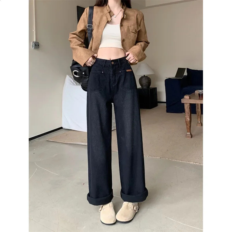 Style AutumnWinter Plus Size HighWaisted LooseFit Slimming Casual Jeans StraightLeg WideLeg Fashion For Big