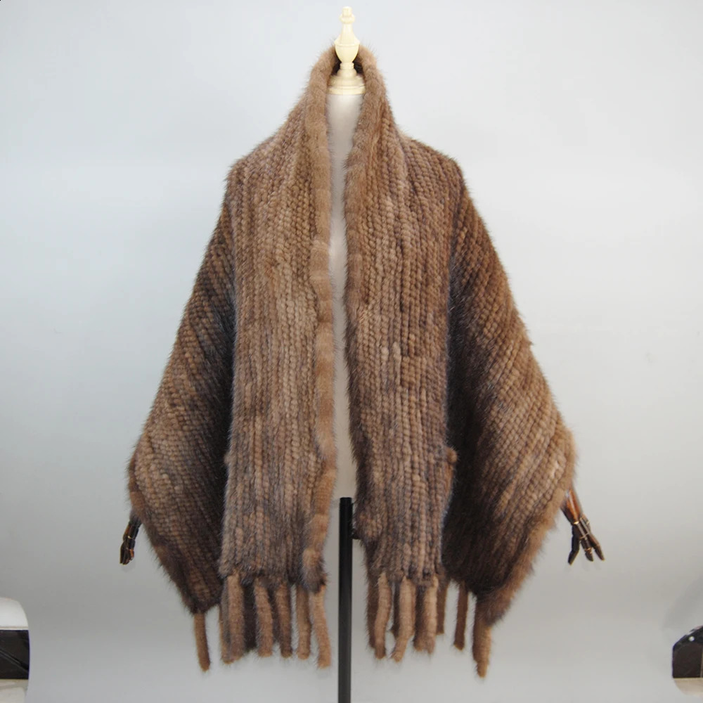 Long Style Winter Real Natural Mink Fur Scarf Lady 100% Natural Real Mink Fur Shawl Women Knitted Real Mink Fur Pashmina Scarves 250120ww