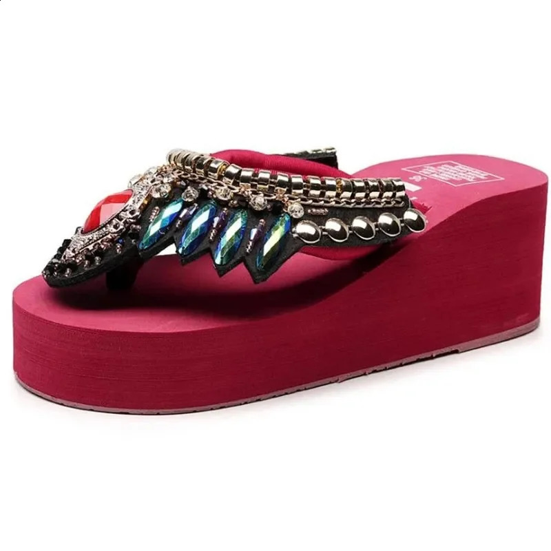 Ngouxm Platform Slippers Flip-Flops Women Wedge Rhinestone Beach Super High Heel 11CM Slippers For Women Bohemian ShoesPlus Size 250122 - view 4